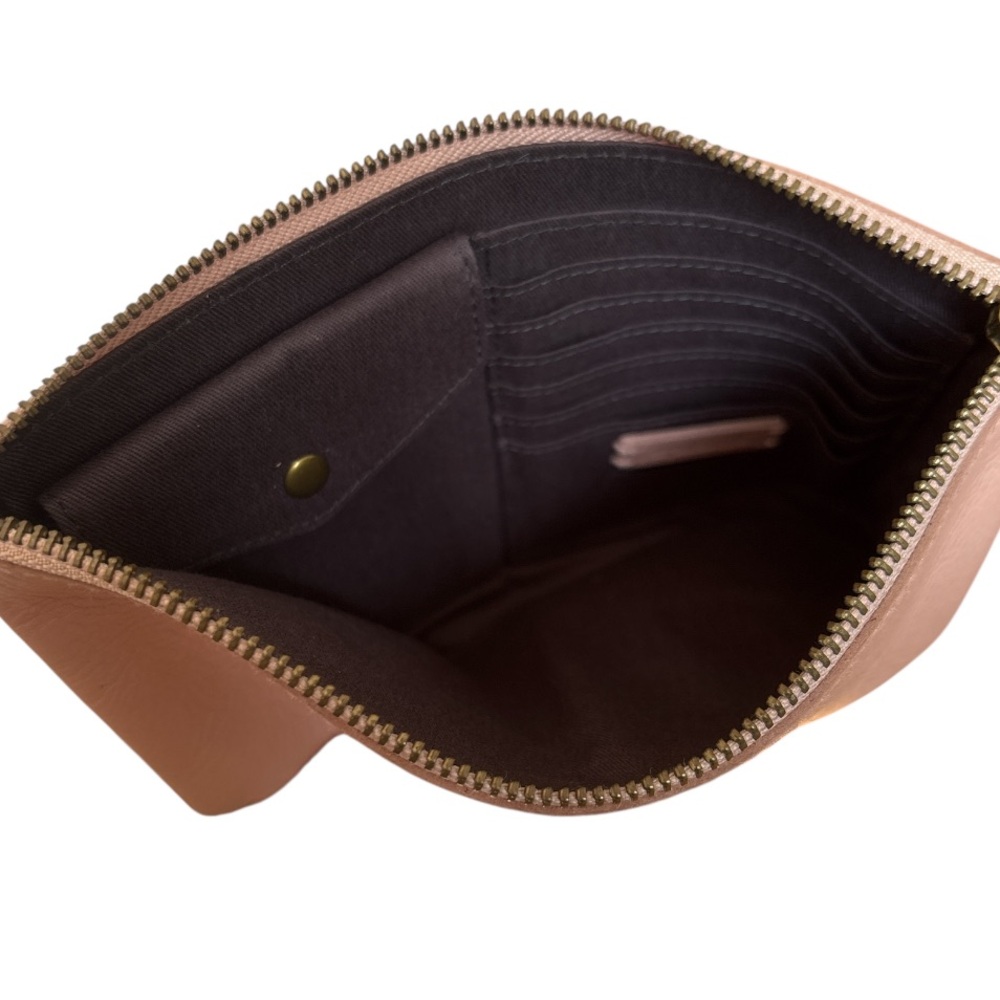 Madewell leather pouch clutch with card slots coin pouch zipper closure pink - Picture 6 of 7